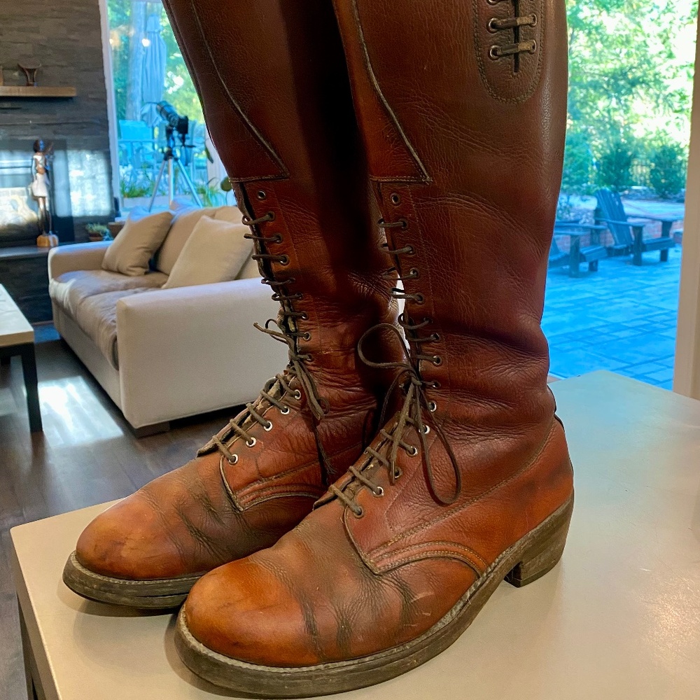 Vintage RCMP/Mountie Maroon Leather Cavalry Boots, Size fits a 42 Eu (US9), wide